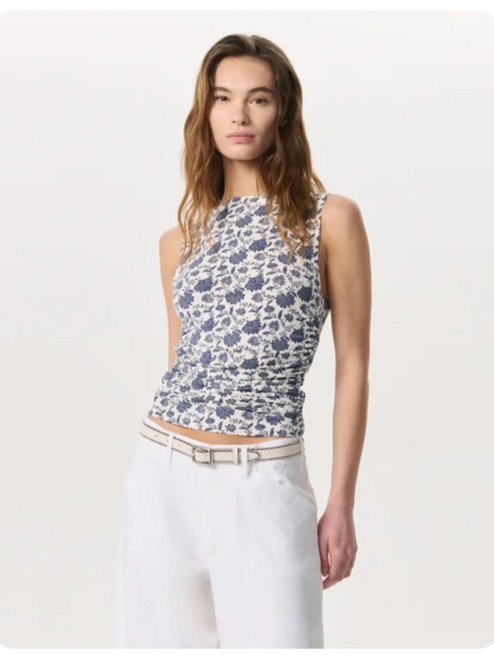 Rag & Bone Luca Floral Shirred Salute Blue Multi Tank Top sz M